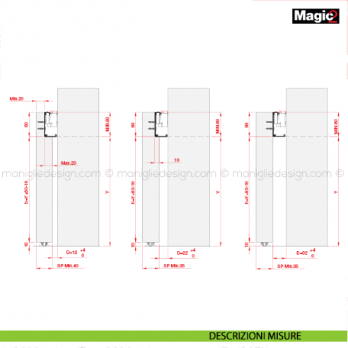 Sistema invisibile per porte scorrevoli in legno Magic 1100 descrizione misure