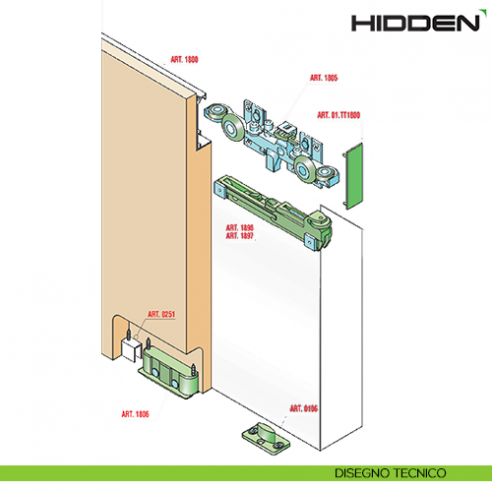 Sistema scorrevole invisibile per porta in legno Hidden Sisco Sistem disegno