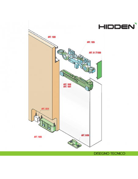 Sistema scorrevole invisibile per porta in legno Hidden Sisco Sistem disegno