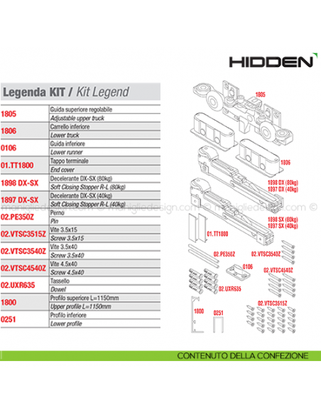 Sistema scorrevole invisibile per porta in legno Hidden Sisco Sistem disegno
