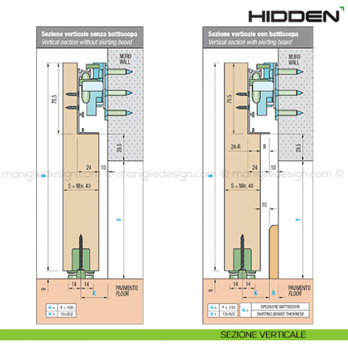 Sistema scorrevole invisibile per porta in legno Hidden Sisco Sistem disegno