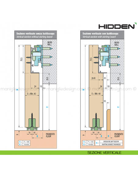 Sistema scorrevole invisibile per porta in legno Hidden Sisco Sistem disegno