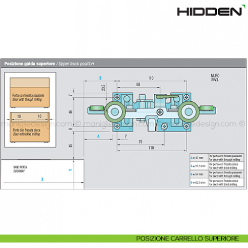 Sistema scorrevole invisibile per porta in legno Hidden Sisco Sistem disegno
