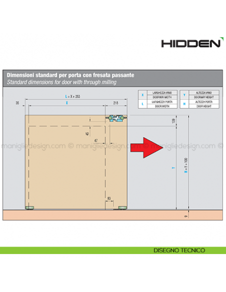 Sistema scorrevole invisibile per porta in legno Hidden Sisco Sistem disegno