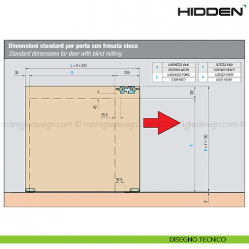 Sistema scorrevole invisibile per porta in legno Hidden Sisco Sistem disegno