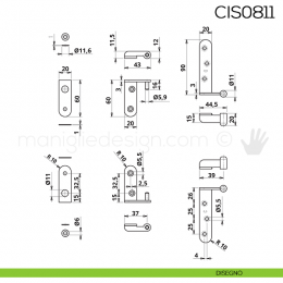 Kit cerniera reversibile per porta Otlav CIS0811 SimilOro 2