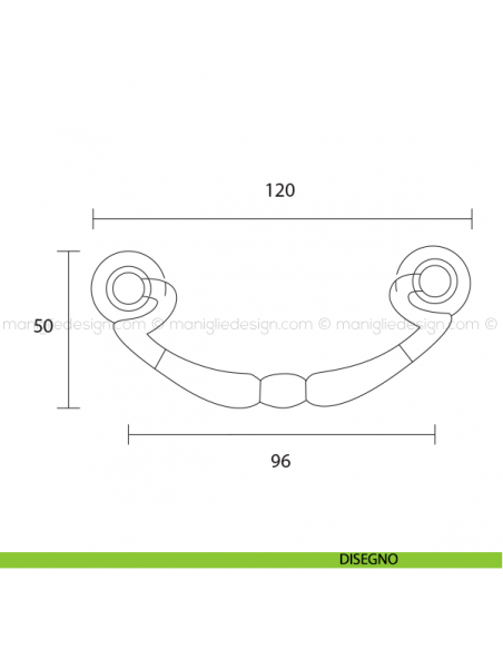 Maniglia per mobile Metal Style oro di valenza interasse 96 mm MG1970 disegno