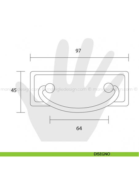 Maniglia pendente per mobile Metal Style Florence interasse 64 mm MG2495 disegno