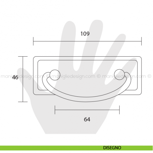 Maniglia ciondolo per mobile Metal Style Florence interasse 64 mm MG2501 disegno