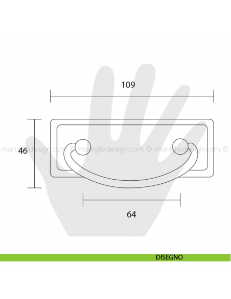 Maniglia ciondolo per mobile Metal Style Florence interasse 64 mm MG2501 disegno