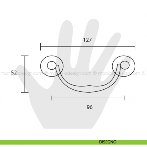 Maniglia pendente anticata per mobile Metal Style interasse 96 mm MG2229 disegno