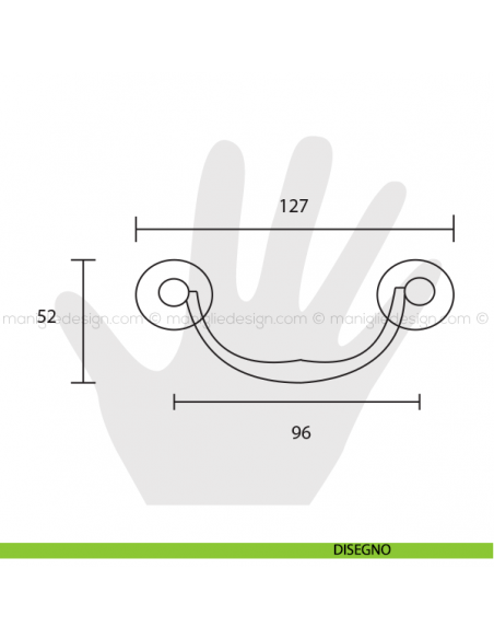 Maniglia pendente anticata per mobile Metal Style interasse 96 mm MG2229 disegno