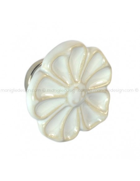 Pomolo in ceramica bianca per mobile Metal Style nichel lucido MG30100