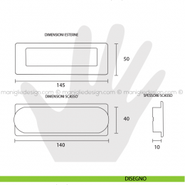 Maniglia incasso rettangolare mobile Estamp cromo lucido 3701/400 2