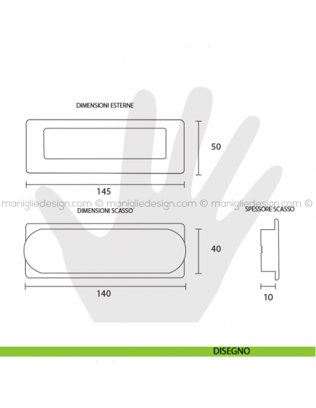Maniglia incasso rettangolare mobile Estamp cromo lucido 3701/400 disegno