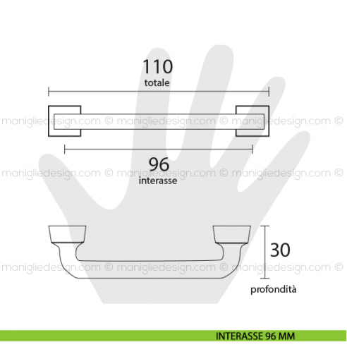 Maniglia per mobile Metal Style simil ferro interasse 96 mm MG39130 disegno