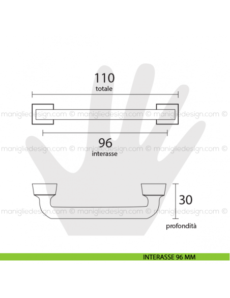 Maniglia per mobile Metal Style simil ferro interasse 96 mm MG39130 disegno