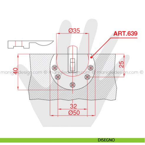 Guida superiore per mobile Terno scorrevole 639 disegno