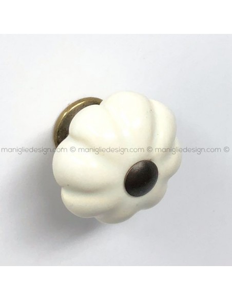 Pomolo zucca ceramica avorio per mobile Metal Style anticato MG28431