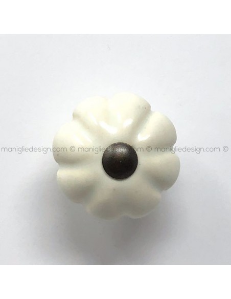 Pomolo zucca ceramica avorio per mobile Metal Style anticato MG28431