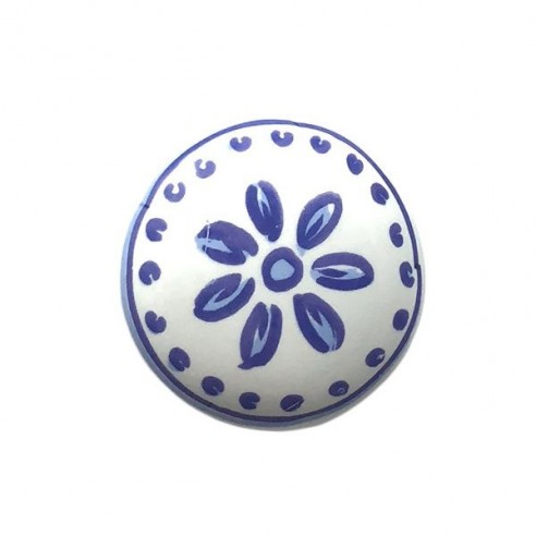 Pomolo per mobile ceramica bianca decoro blu Metal Style MG32294