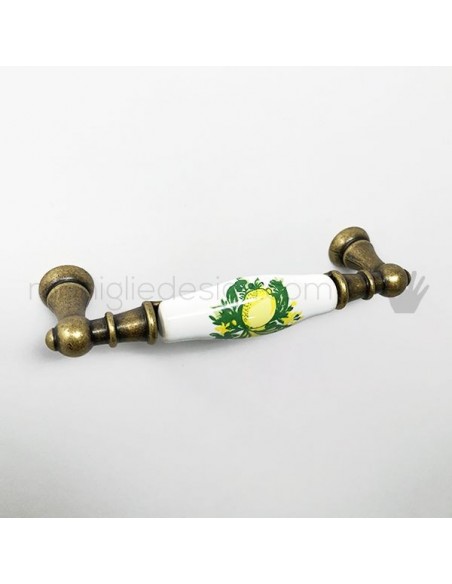 Maniglia per mobile ceramica bianca decoro limone Metal Style MG30284