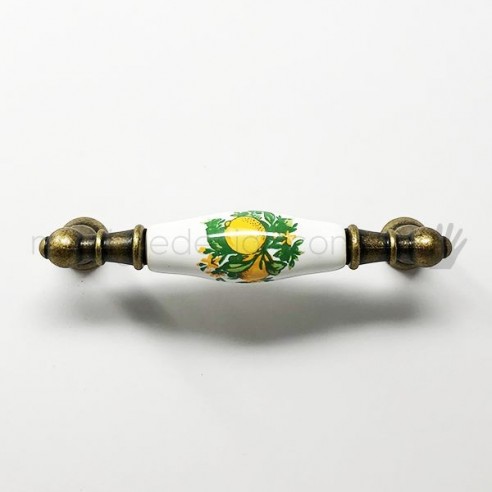 Maniglia per mobile ceramica bianca decoro limone Metal Style MG30284