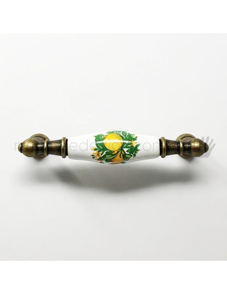 Maniglia per mobile ceramica bianca decoro limone Metal Style MG30284