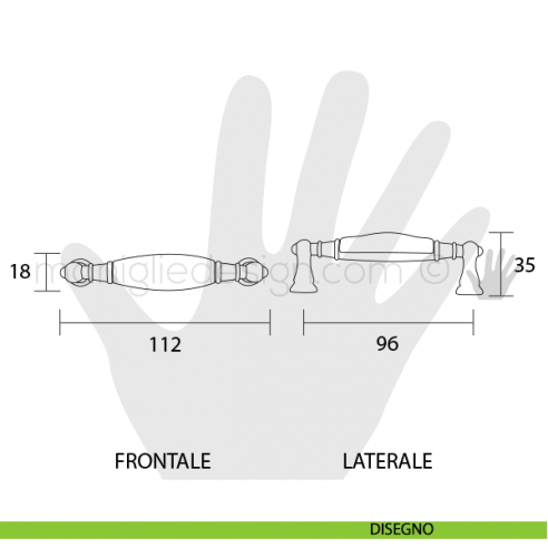 Maniglia per mobile ceramica bianca decoro limone Metal Style MG30284 disegno