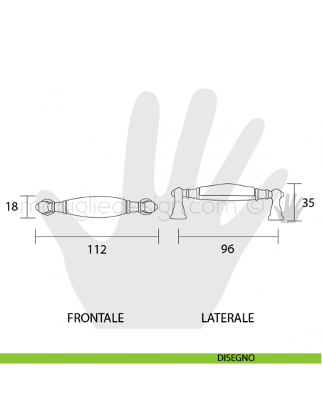 Maniglia per mobile ceramica bianca decoro limone Metal Style MG30284 disegno