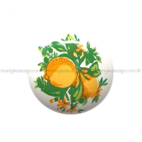 Pomolo per mobile ceramica bianca decoro arancia Metal Style MG29093