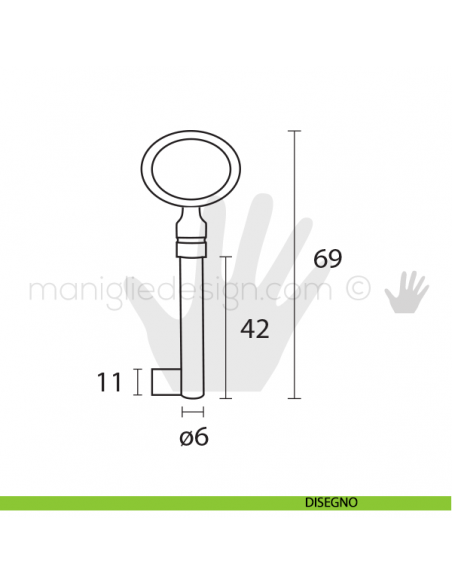 Chiave per mobile Metal Style ottone antico barba larga 33727.0420L.03 disegno