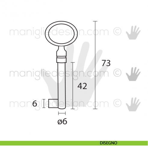 Chiave per mobile antico Metal Style ottone anticato MG8416 disegno