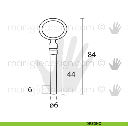 Chiave antica per mobile Metal Style ottone anticato MG8308 disegno
