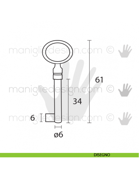 Chiave classica per mobile Metal Style ottone lucido MG8469 disegno