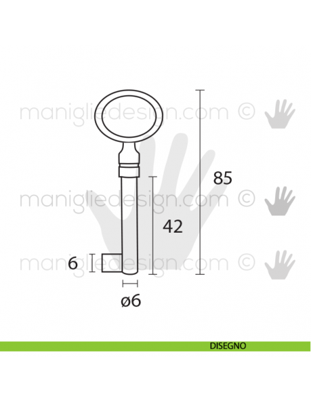 Chiave per mobile antico Metal Style patinè BM MG8444 disegno