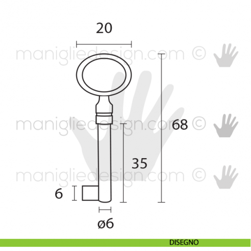 Chiave per mobile OMP Porro Oro Lucido articolo 55 misura 35 mm disegno