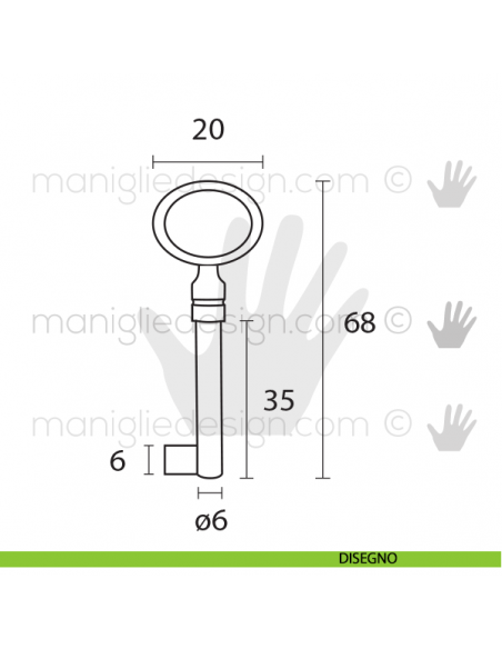 Chiave per mobile OMP Porro Oro Lucido articolo 55 misura 35 mm disegno