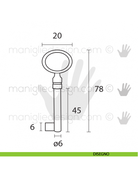 Chiave per mobile OMP Porro Bronzo Antico articolo 55 misura 45 mm disegno