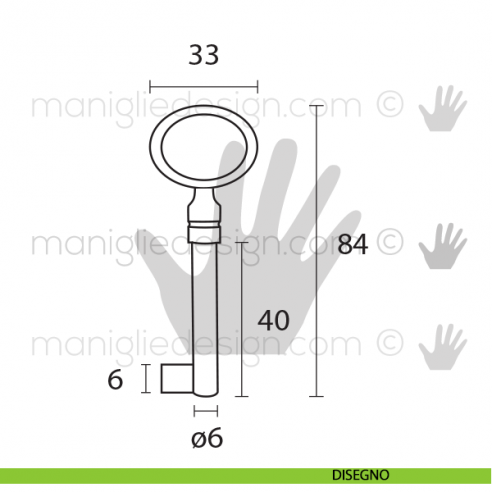 Chiave per mobile OMP Porro Bronzo Antico articolo 16 misura 40 mm disegno