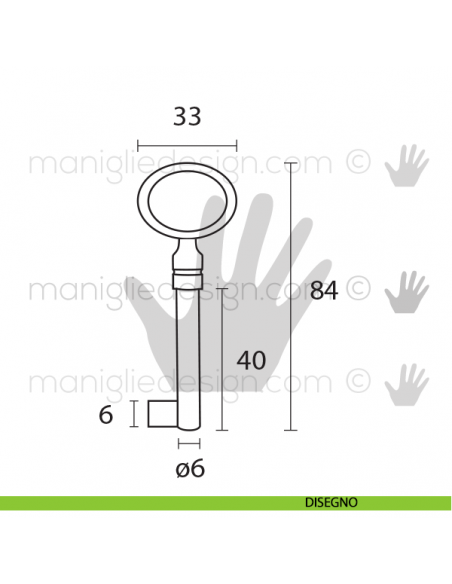Chiave per mobile OMP Porro Bronzo Antico articolo 16 misura 40 mm disegno