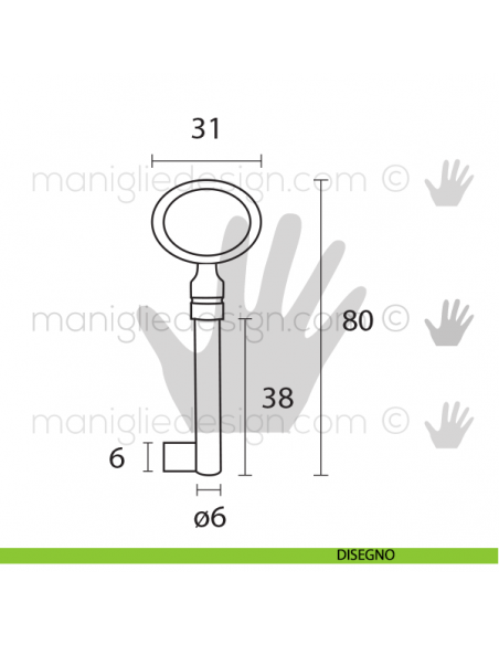 Chiave per mobile OMP Porro Oro Lucido articolo 17 misura 40 mm disegno