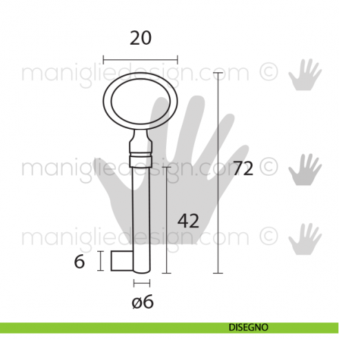 Chiave per mobile OMP Porro Bronzo Antico articolo 48 misura 42 mm disegno