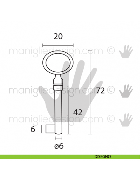 Chiave per mobile OMP Porro Bronzo Antico articolo 48 misura 42 mm disegno