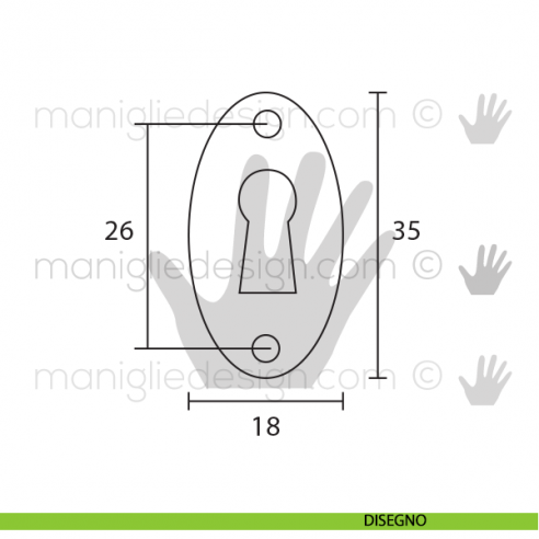 Bocchetta ovale per mobile OMP Porro Oro Lucido articolo 332 disegno