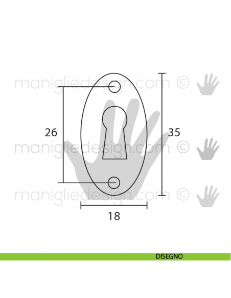 Bocchetta ovale per mobile OMP Porro Oro Lucido articolo 332 disegno