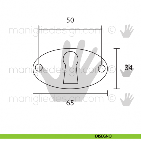 Bocchetta orizzontale per mobile antico Metal Style anticata MG7931 disegno