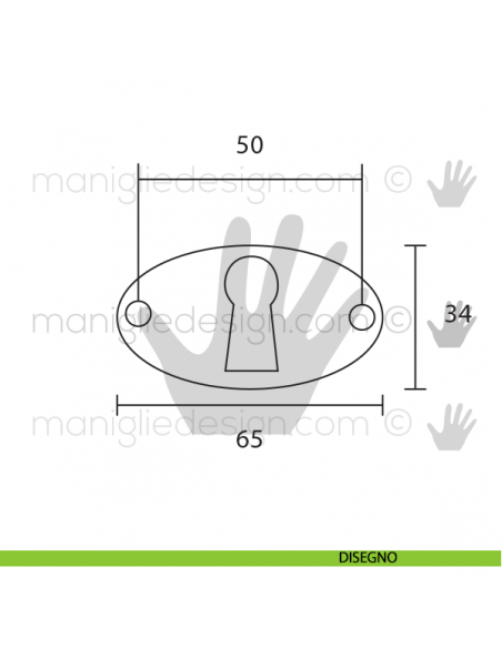 Bocchetta orizzontale per mobile antico Metal Style anticata MG7931 disegno
