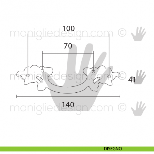 Maniglia per mobile OMP Porro bronzo antico misura 140 articolo 456 disegno