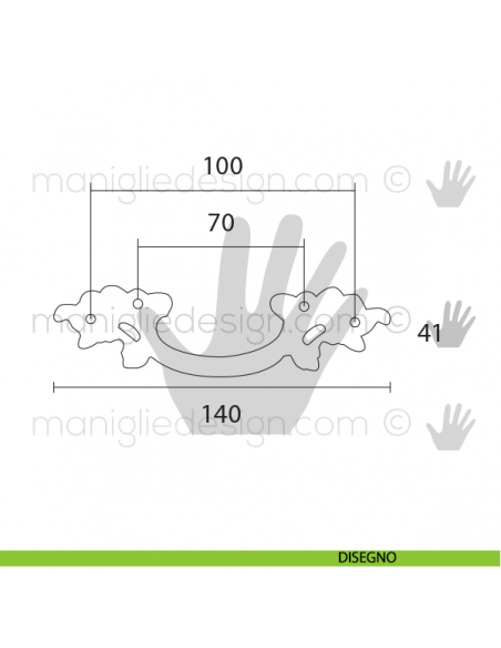 Maniglia per mobile OMP Porro bronzo antico misura 140 articolo 456 disegno